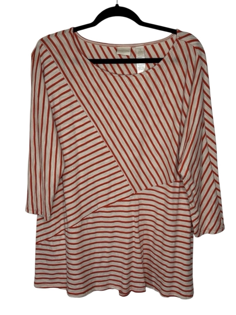 Chico’s Striped 3/4 Sleeve Mixed Directional Tunic Blouse Women’s Size 3(16/XL)